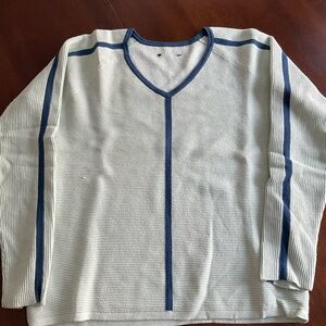 V-Neck Sweater with Blue Accents